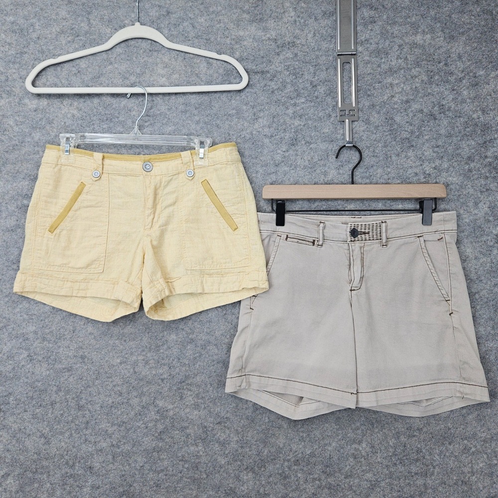 Pilcro & the Letterpress Pair of Women's Yellow & Beige Shorts 26/4 Linen Cotton